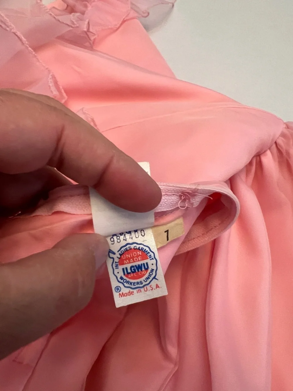 1970’s VINTAGE UNION MADE PINK RUFFLE COQUETTE BRIDGERTON STYLE GOWN DRESS - Picture 8 of 16
